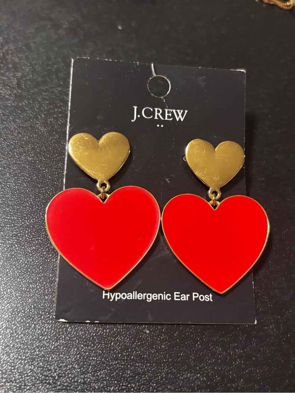 J. Crew‎ Gold and Red Heart Drop Earrings